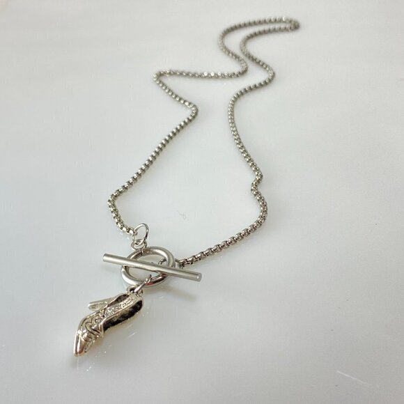 Silver Shoe Venetian Box Chain Necklace Stainless Steel - Picture 7 of 7